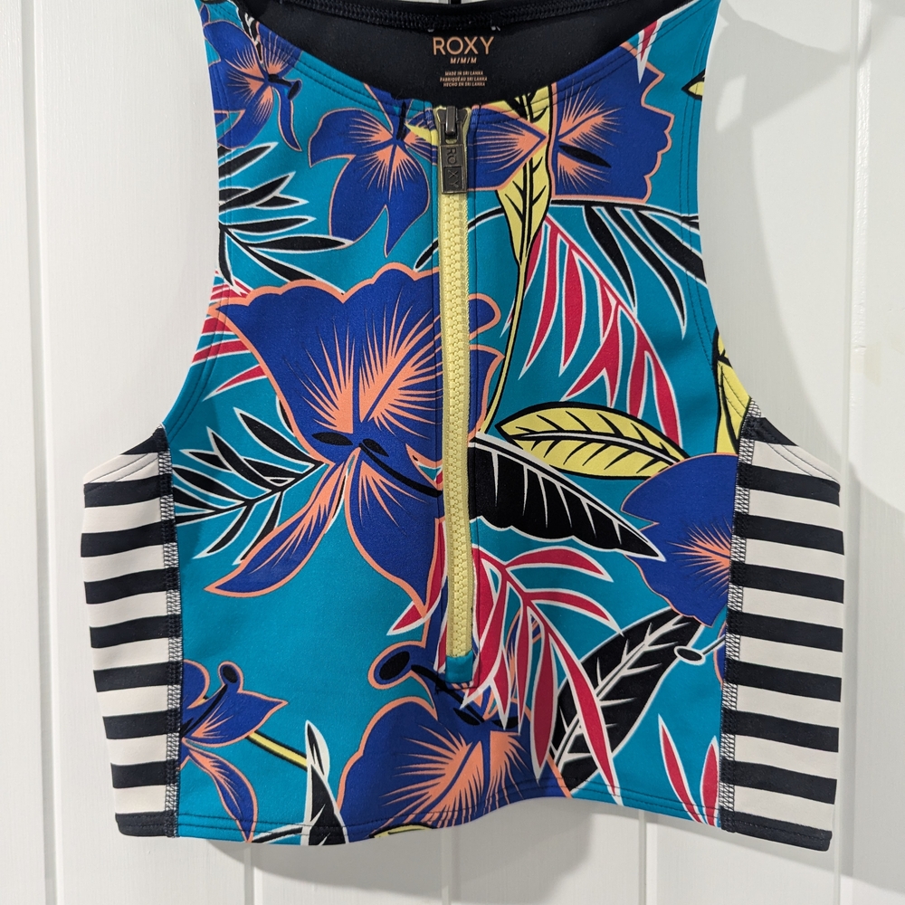 Roxy Tropical Floral Zip-Up Swim Top